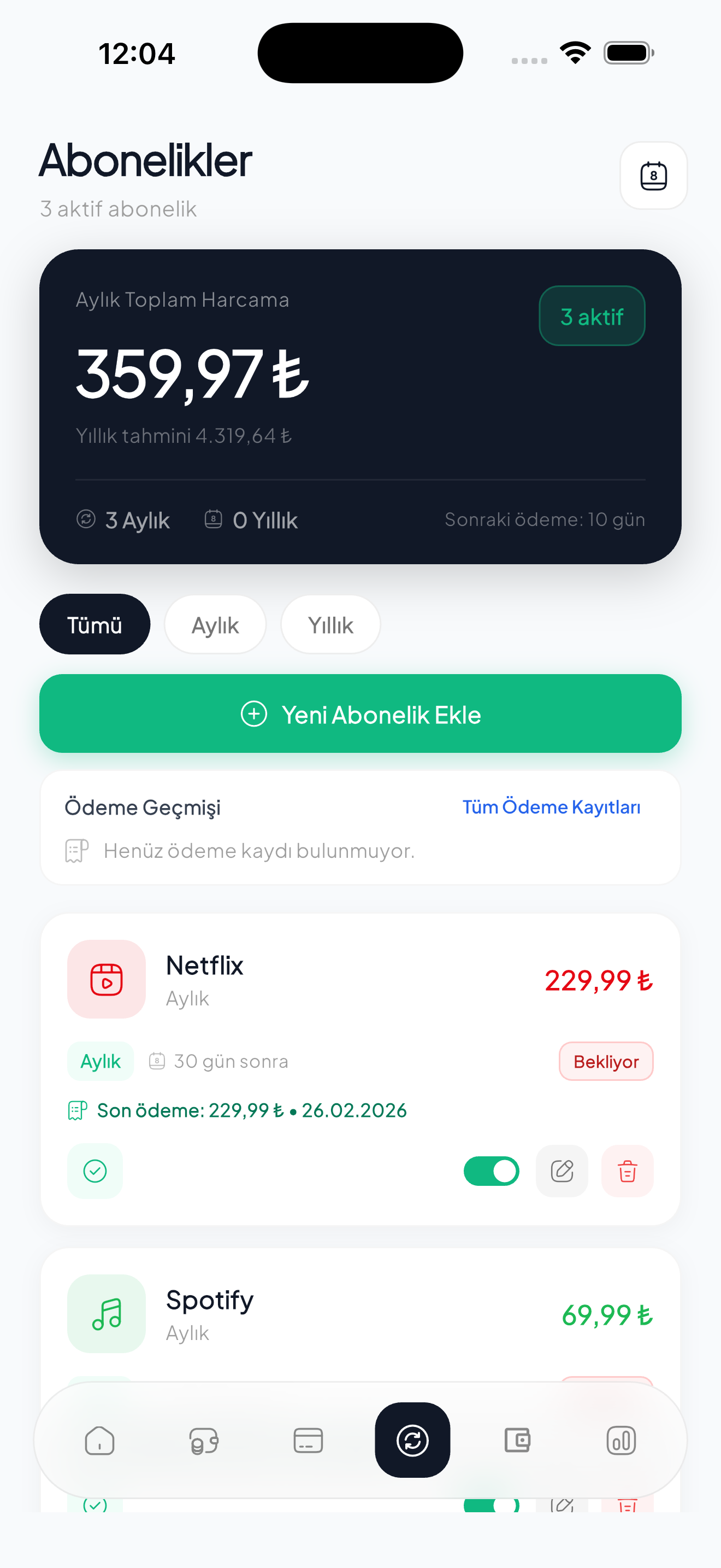 Paramio abonelik yönetimi ekranı